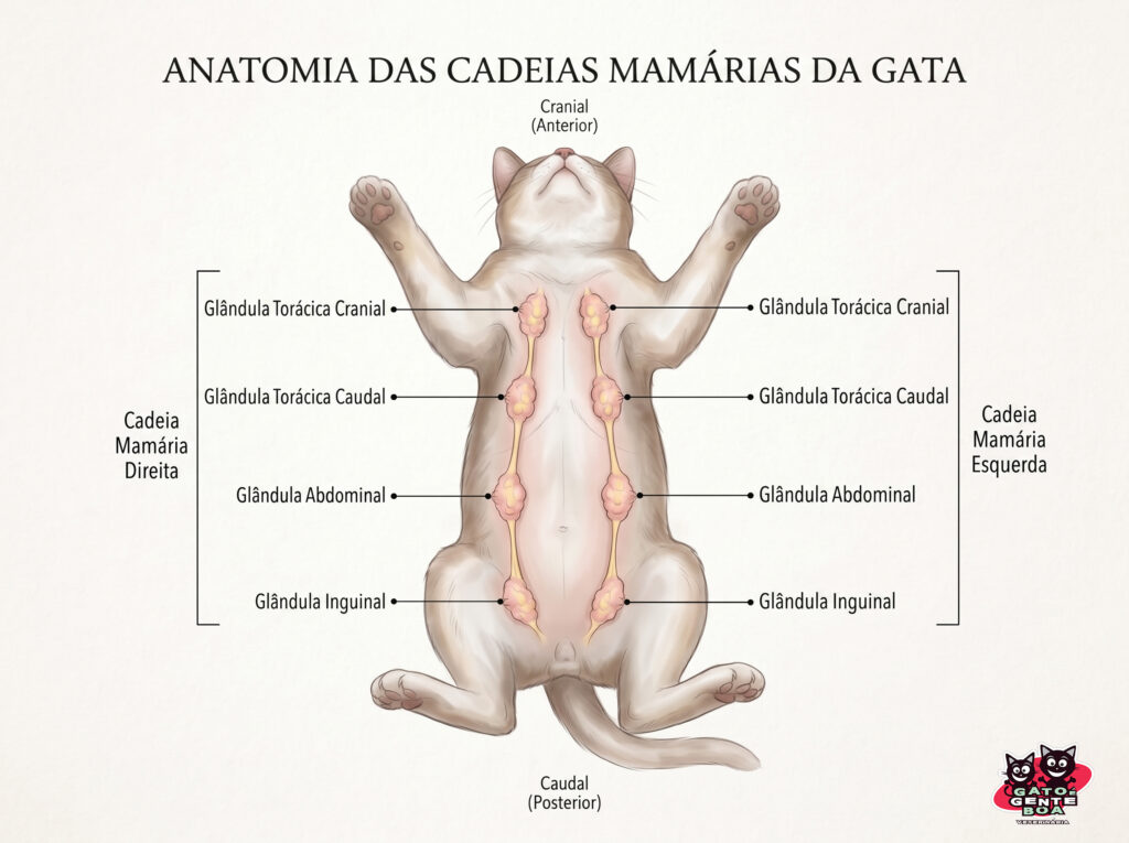 Anatomia das cadeias mamárias da gata